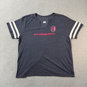 St Louis City Soccer Shirt Womens 2XL Gray Logo V-Neck Short Sleeve Sports